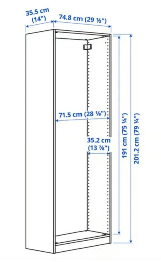 Estructura armario PAX 75x35x201 cm + barras+balda