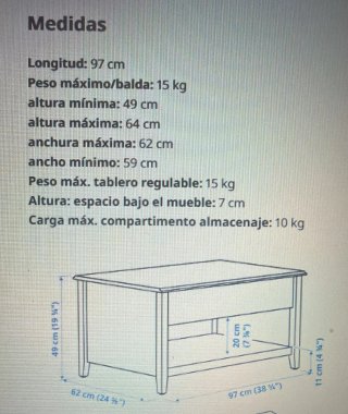 Mesa elevable Ikea Vitteryd Blanca
