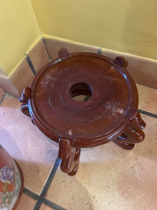 Jarrón Chino Porcelana con Peana Madera