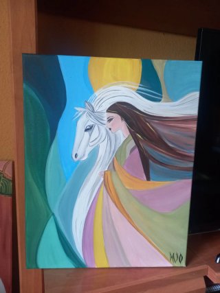 Cuadro Mujer y Caballo Acrílico Multicolor
