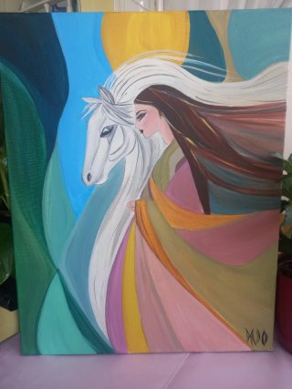 Cuadro Mujer y Caballo Acrílico Multicolor