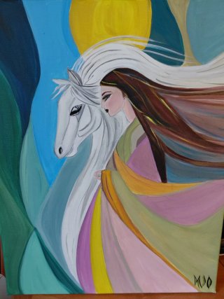 Cuadro Mujer y Caballo Acrílico Multicolor