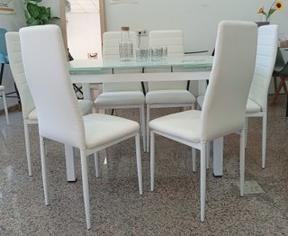 Mesa Extensible DT + 6 Sillas Blancas. ¡EN OFERTA!