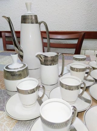 Juego Café Vintage Porcelana y Plata