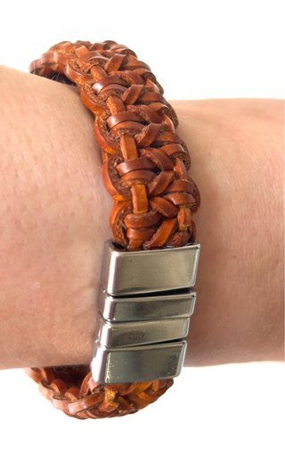 Pulsera Cuero Trenzado Cierre Plateado