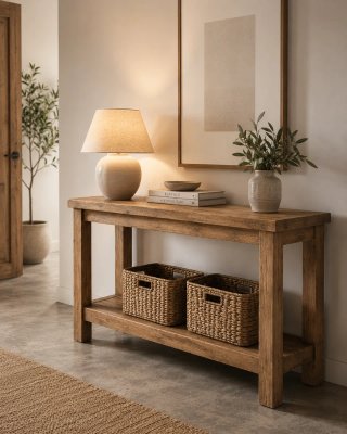 Consola recibidor de madera maciza, Artesanal