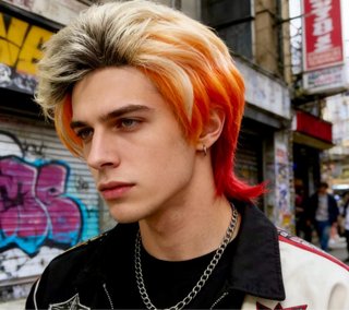 Peluca  hombre mullet manga  rubia naranja y rojo
