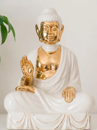 Figura Buda Decorativa Blanco y Oro