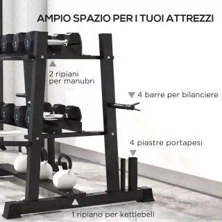 Rastrelliera per Manubri in Acciaio con 4 Aste Reg