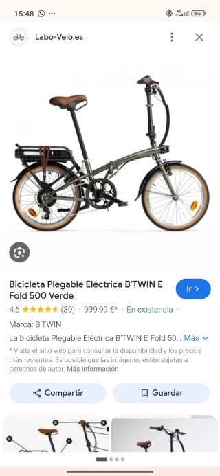 Bicicleta Eléctrica Plegable btwin verde