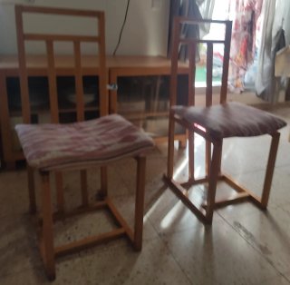 Conjunto 4 sillas vintage tela y madera