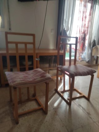 Conjunto 4 sillas vintage tela y madera
