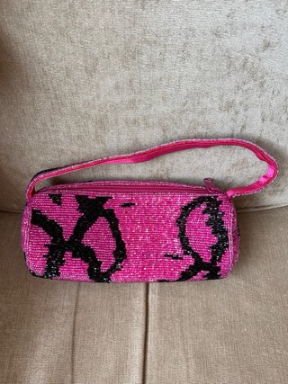 Bolso de fiesta pedrería negro azabache y fucsia