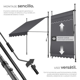 Toldo plegable para balcón con manivela 150x120x211 - 304 cm, negro