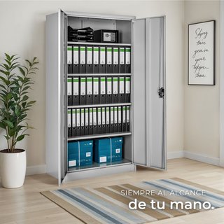 Armario archivador, cierre seguridad, 5 estantes, gris 180x90x40cm