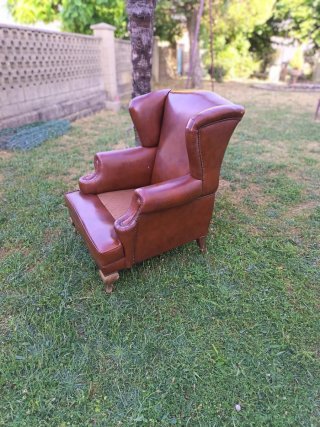 Sillón Wingback Art Decó de cuero, años 70