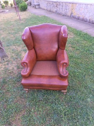 Sillón Wingback Art Decó de cuero, años 70