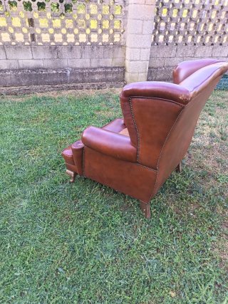 Sillón Wingback Art Decó de cuero, años 70