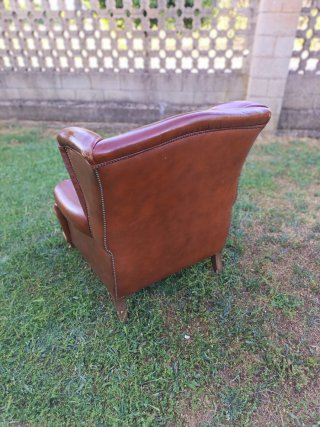 Sillón Wingback Art Decó de cuero, años 70