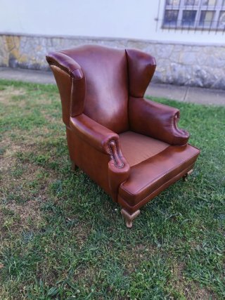 Sillón Wingback Art Decó de cuero, años 70