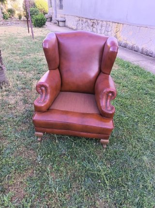 Sillón Wingback Art Decó de cuero, años 70
