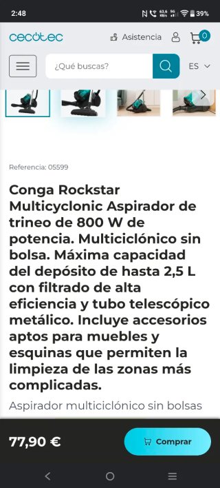 Aspiradora Conga Rockstar Multicyclonic 800W