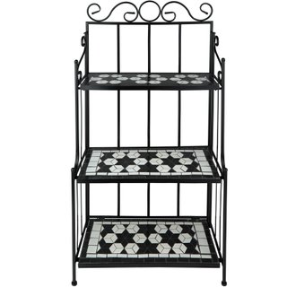 Estantería para plantas de forja y mosaico con 3 estantes negro/blanco