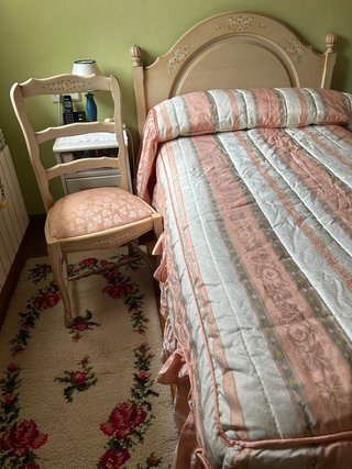 Cabecero madera cama 105 cm floral y silla a juego