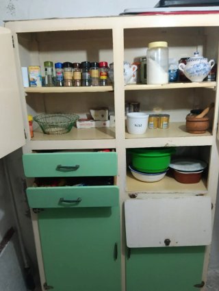Mueble Cocina Alacena Vintage. Blanco / Verde Teal