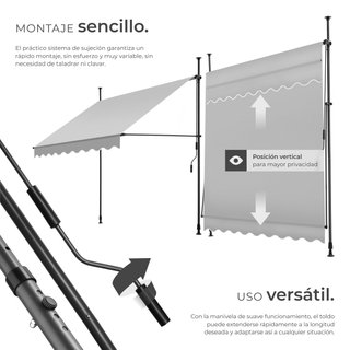 Toldo plegable para balcón con manivela 200x120x211-304 cm, gris claro