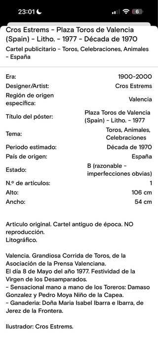 Cartel Toros Valencia 1977