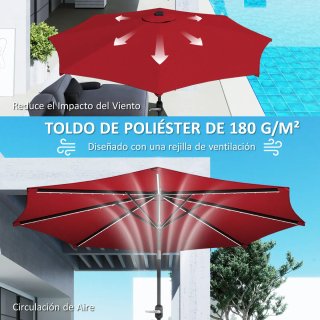Sombrilla Jardín LED Ø292x252 cm Roja
