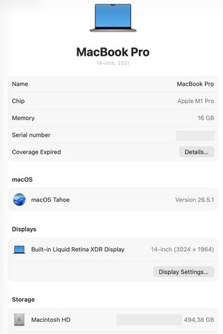 MacBook Pro 14 M1 Pro 2021 16GB RAM