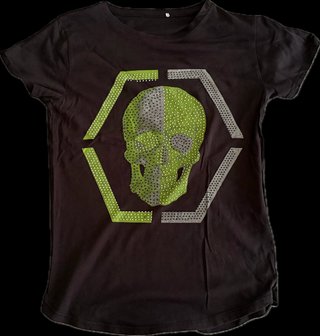 T-shirt nera teschio paillettes grigio verde 11-12