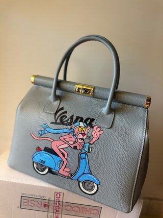 Borsa Vespa vera pelle grigia