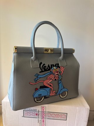Borsa Vespa vera pelle grigia