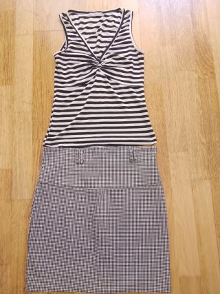 Conjunto Top Rayas y Falda Cuadros Talla M