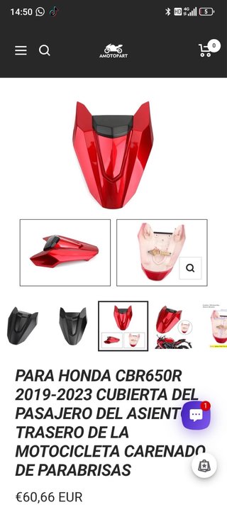 Cubierta Asiento Pasajero Honda CBR650R Roja