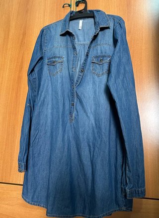 Camicia lunga donna denim taschini e colletto S