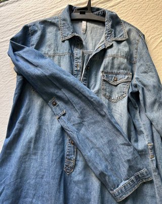 Camicia lunga donna denim taschini e colletto S
