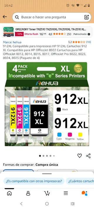 Cartuchos de tinta 912 XL HP (Negro, Magenta, Amar