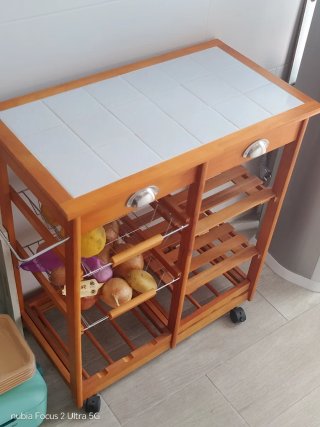 Mesa Auxiliar Cocina Ruedas Madera Cerámica