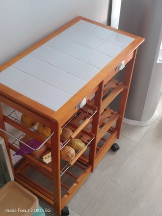 Mesa Auxiliar Cocina Ruedas Madera Cerámica