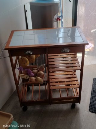 Mesa Auxiliar Cocina Ruedas Madera Cerámica