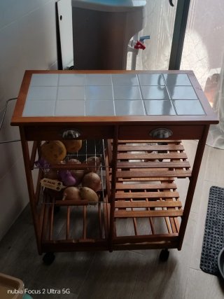 Mesa Auxiliar Cocina Ruedas Madera Cerámica