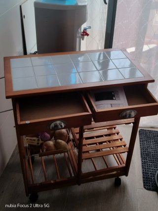 Mesa Auxiliar Cocina Ruedas Madera Cerámica