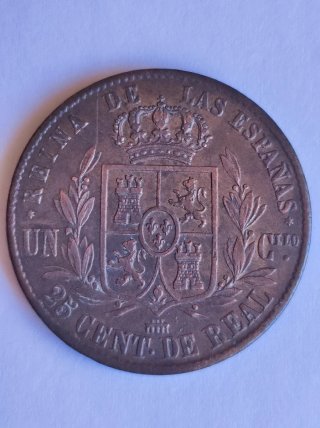 España Isabel II 25 Cént. de Real 1854 Segovia