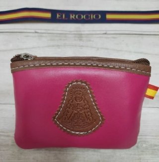 MONEDERO PIEL VIRGEN ROCIO ROSA Y MARRON + PULSERA