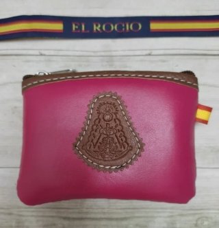 MONEDERO PIEL VIRGEN ROCIO ROSA Y MARRON + PULSERA