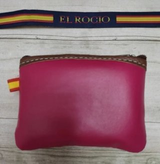 MONEDERO PIEL VIRGEN ROCIO ROSA Y MARRON + PULSERA